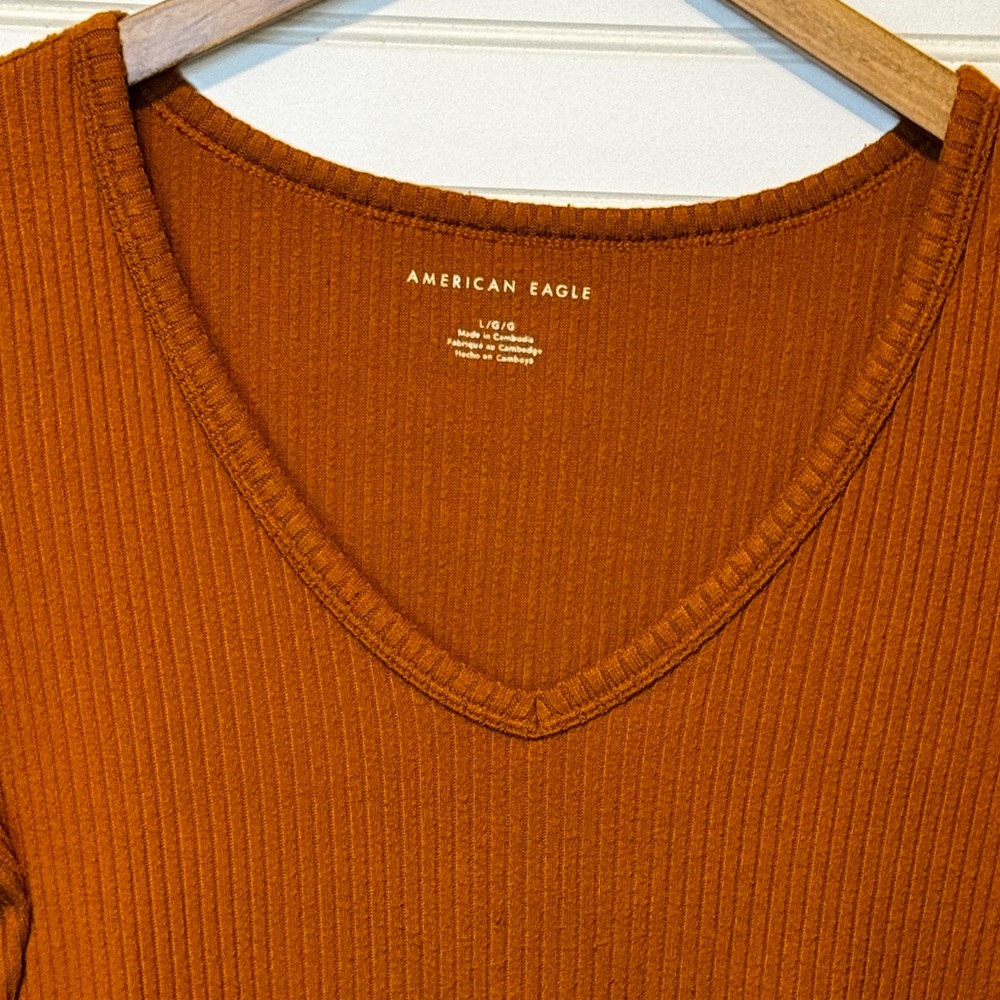 American Eagle Orange Ribbed Shirt Sz L - Picture 2 of 7